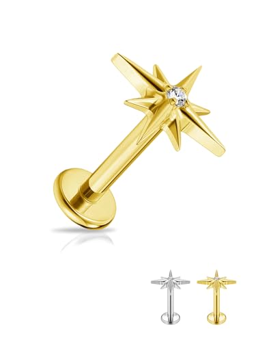 JSDDE Titan Labret Piercing Studs Hexagramm-Form Lippenpiercing Stecker Knorpel Tragus Helix Piercing Conch Ohrpiercing Gold