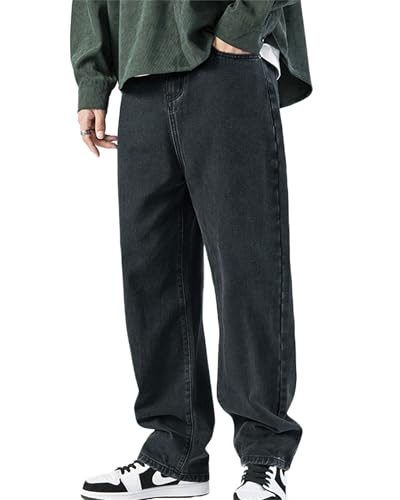 Men's Jeans Casual Hip Hop Cargo Solid Color Loose Fit Straight Wide Leg Cotton Denim Pants