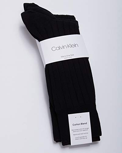 Calvin Klein Men's 3 Pack Cotton Rich Dress Rib Socks, Black, Shoe Size 7 - 12