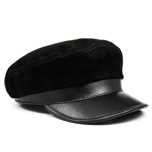 Béret noir à bord court pour femme avec haut plat et visière canard