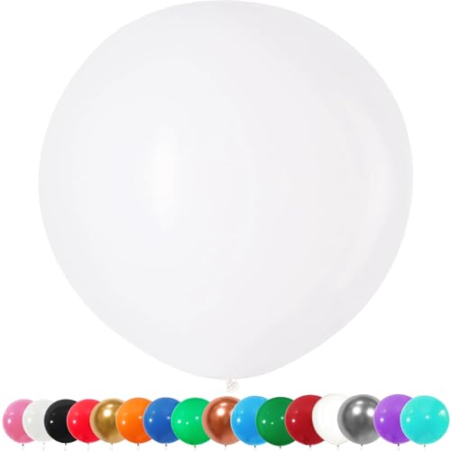 Lot de 6 Ballons Géants en Latex, 90cm - Blanc, à l'Hélium pour Fêtes, Anniversaires, Mariages,...