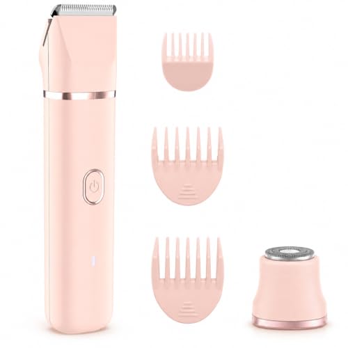 All-in-One Women‘s Trimner | 2-in-1 Rechargeable Bikini Trimmer for Women & Trimmer for Women Private Part | Painless Body & Facial Hair Remover (Pink)