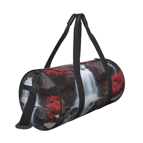 Crimson Cascade Printed Travel Bag,Round Personal Item Storage bag,Foldie Duffel Bag for Traveling Vacation,Fitness,Sports3