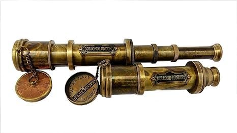 Generic Antique Brass Pirate Telescope Camping Accessories Telescope for Adults Marine Sailor's Spyglass, 18 inch Brass Made w High Resolution Magnification w Brown Leather Case Nautical Gift