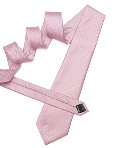 Image of Barry.Wang Solid Striped Tie for Men Silk Necktie Pocket Square Cufflinks Formal Wedding Party Business
