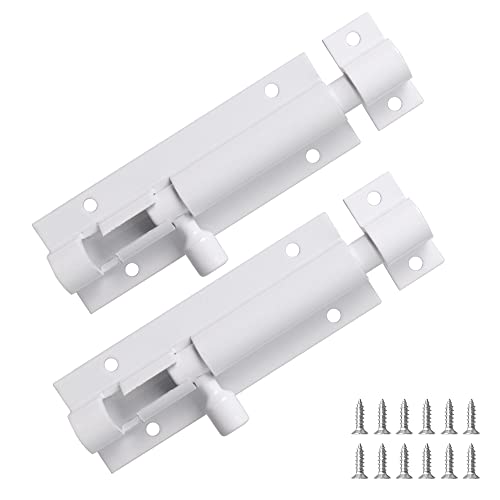 Door Lock Bolts Security Slide Latch Lock 75mm (3") Barrel Bolt Strong Stainless Steel Matte for Bathroom, Bedroom, Gates, Shed, Garden - Door Latch Slide Bolts Lock with Screws(2pcs,White)
