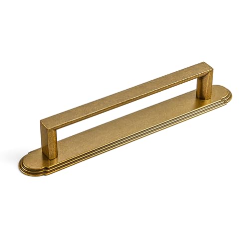 Goo-Ki 2 Pack Retro Zinc Alloy Cabinet Pull with Classic Stepped Edge Backplate-5''(128mm) Hole Centers Antique Brass Drawer Handles