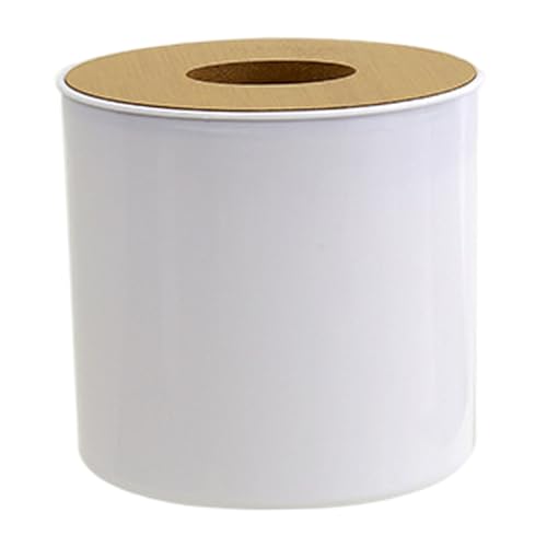 Porta fazzoletti rotondo, copertura impermeabile per rotolo di carta igienica con coperchio rimovibile in bambù, contenitore in plastica per bagno, cucina, camera da letto, ufficio scatola rotonda
