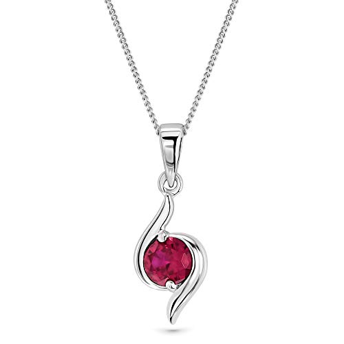 Miore Collier pour Femmes Collier Pendentif Pierre Précieuse ronde Rubis rouge Chaîne en Or Blanc 9 Carat /375 Or, Bijoux longueur 45 cm