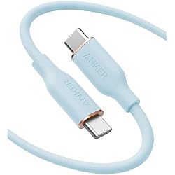 Anker PowerLine III Flow USB-C & USB-C Cable (6ft Ice Blue) | type-c usb-c cable / type-c tangle free cable 240 W with cable ties, USB and PD compatible, silicone material