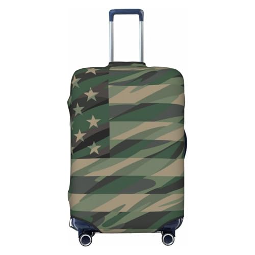 Jungle Green Camo Usa Flag Print Luggage Cover For Suitcase,Washable Elastic Travel Suitcase Protector With Zipper Closure And Bottom Buckle – Fits 18-32