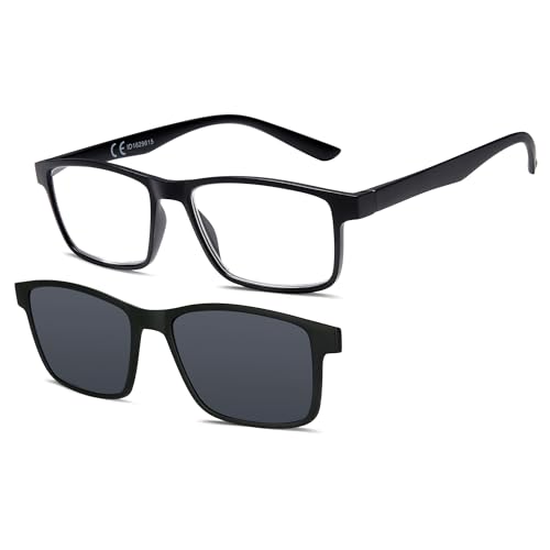 NEW VISION Lesebrille, Brille mit magnetischem Clip für Sonnenbrille, 100% UVA- und UVB-Schutz, NV8126 Clip-On-Lesebrille für Damen und Herren (nero, 2, x)