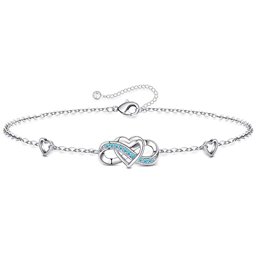 925 Sterling Silver Birthstone Bracelet Birthstone Bracelet Gifts For Women Girls, March Aquamarine Bracelet Blue Infinity Heart Birthstone Bracelet Anniversary Valentines Day Gifts For Her Mothers Day Christmas Birthday Gifts For Mom Daughter Wife Girlfriend Sister #TOP27