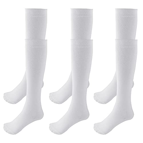 Topbuti 3 Pack Kids Cotton Knee High Socks School Uniform Dress Socks Sports Soccer Socks for Girls and Boys (White)