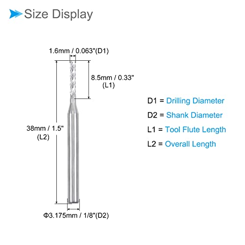 Image of Carbide End Mill Engraving Milling Bits, 1.6mm Bit Dia. 1 /8 inch Shank, CNC Cutting Router Bits Tool - (Applications: for PCB Machine), 10-Pieces