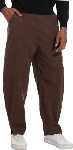 CLANMILUMS Mens Casual Elastic Waist Corduroy Pants Drawstring Loose Fit Pants (40, Brown)
