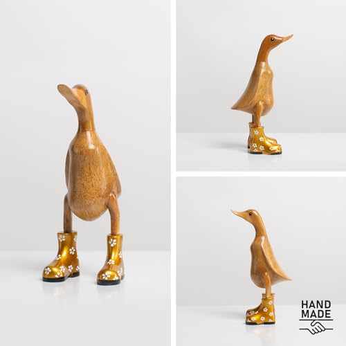DomDeco Handgefertigte Deko-Figur Ente mit Gold geblümten Stiefeln aus Holz, ca 25cm