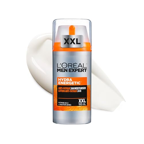 L'Oréal Men Expert Crema Hidratante Anti-Fatiga 24h Hydra Energetic para Hombres, Crema Facial de Uso Diario, Aporta Energía, Formato 100 ml, El embalaje puede variar