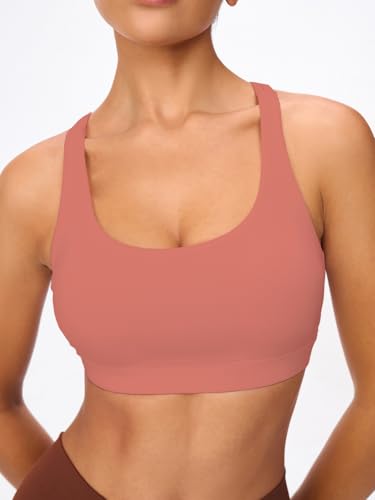 Image of Women's Strappy Sports Bras Light Compression Crop Criss Cross Back Padded Workout Yoga Bra Supportive U Neckline