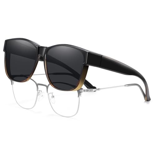 HAOLOTA Fit Over Sunglasses-Polarized for Men, Oversized Sun Glasses Square Shades UV400 Protection for Driving L Size Black Tortoise Frame Grey Lens