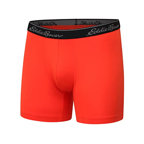 Eddie Bauer Men 5" No Fly Performance Brushed Fabric Boxer Brief Underwear (4 Pack), Black/Ascent Blue/Pimento/Indigo, Small #TOP5