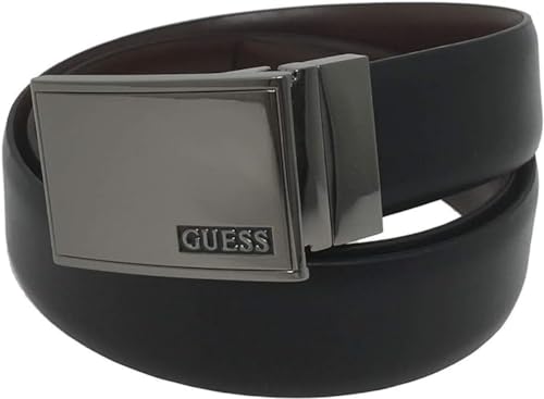 GUESS Men's Reversible Plaque Buckle Belt, Black/Brown, Small