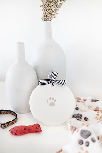 Pearhead Pet Paw Print Keepsake Kit - DIY Hanging Clay Keepsake for Dogs & Cats, Easy Air-Dry Clay, No-Mess, Perfect for New Pet Owners and Memorial, Personalized Pawprint Gift, Gray Ribbons