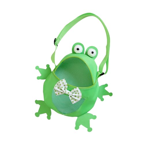 Bolsa de playa de malla con forma de rana – Bolsa de transporte ajustable para recoger conchas para niños | Red de malla ligera y portátil para niñas para vacaciones al aire libre, viajes, juguetes de