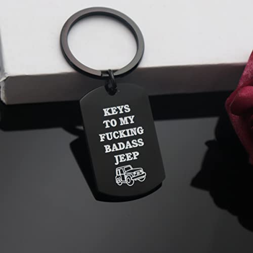Chenva Car Keychain Car Girl Gift Stainless Steel Dog Tag Keyring Car Wrangler Accessories Gift For Car Lover (Keys To My Badass Jp Keychain Black) #TOP2