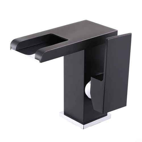 Kivivaka Robinet mitigeur de lavabo de salle de bain avec bec cascade, LED changeant de couleur en fonction de la température, robinet à poignée unique pour...