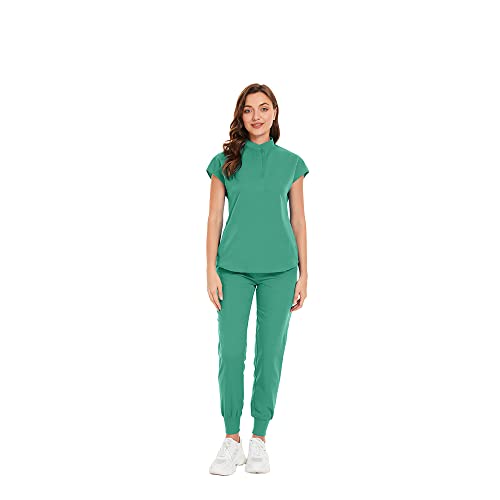 niaahinn Scrub Set for Women Scrub Top & Scrub Jogger Pant with Multiple Pockets Medium Uniform Suit (Light Green,S,Small)