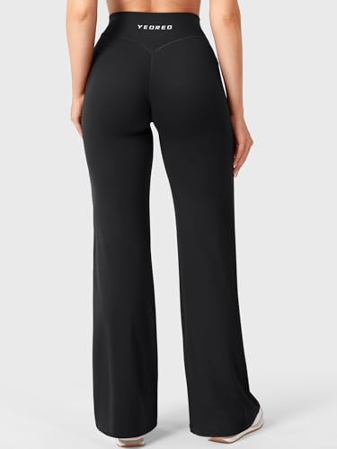 Image of YEOREO Ease Workout Leggings with Pockets for Women No Front Seam Straight Leggings High Waist Wide Leg Yoga Pants 29 inch / 31.5 inch