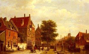 Peinture à l'huile de Willem Koekkoek, Along The Canal pour habiller un mur vide