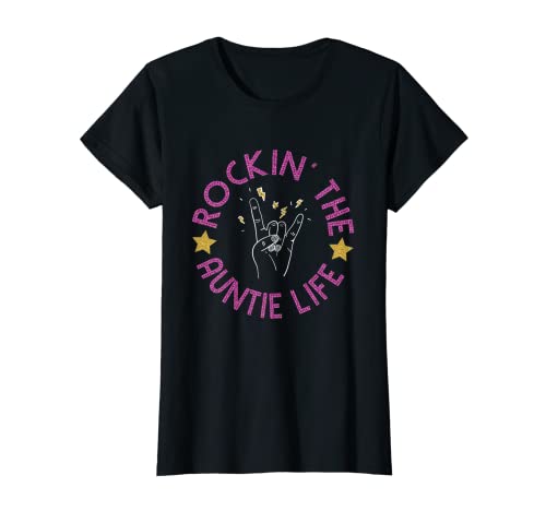 Mujer Rockin the Auntie Life Best Aunt Rock Star Camisa Camiseta