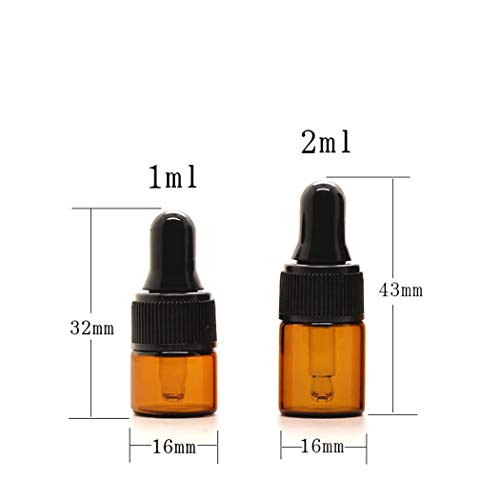 50 Pcs Mini Glass Dropper Bottle Lab Dropping Bottles Essential Oil Dropper Bottles Cosmetic Sample Vials Dropping Sample Containers Eye Dropper Dispenser (Black-Brown, 1ML)4