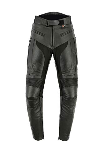 Price comparison product image Texpeed Mens Leather Motorcycle Trousers - Motorbike Racing Touring Pants With Genuine Biker CE Armour (EN 1621-1) Protection RS Sports - Black - 36W / 34L