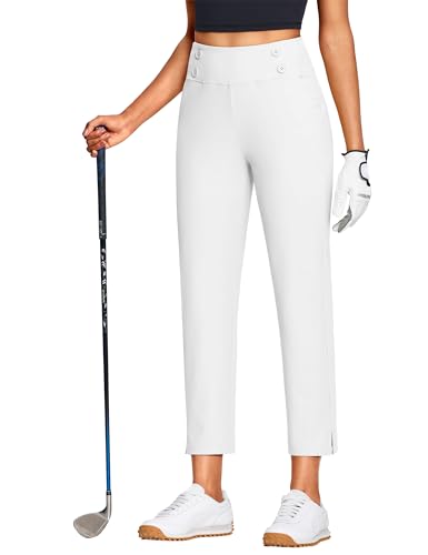 ISEEGZ Petite Golf Travel Pants for Women 27" White