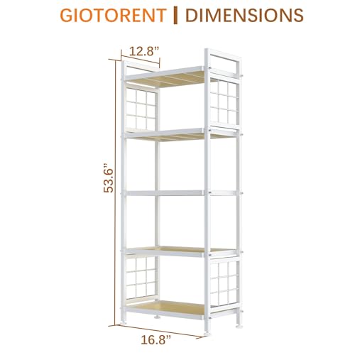 GIOTORENT 5-Tier Pantry Shelves with Wooden Boards, Heavy Duty Storage Shelves & Book Shelf, Adjustable Metal Shelving Unit for Kitchen Bathroom Laundry Organizer, Sturdy Rust-Resistant, White - Image 4