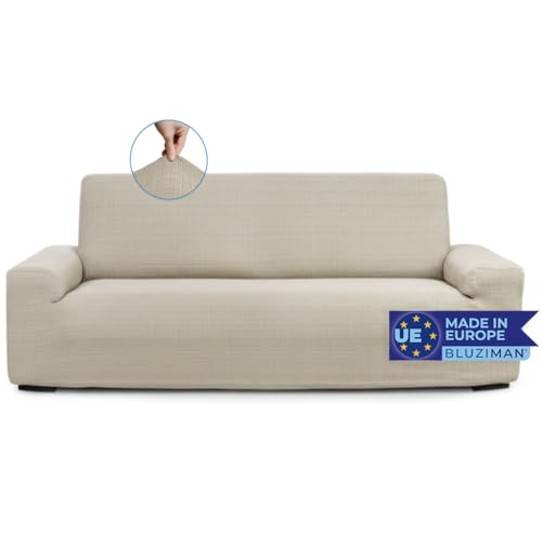 BLUZIMAN® Funda Sofa 3 Plazas Gruesa Hecha en España 100%, Fundas Sofá Elastica Ajustable De Calidad, Cubre Capa Sofá 3 Lugares Cobertor Sofa Cover (Tres plazas, Lino)