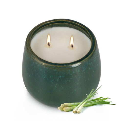 Image of 1 Pack Soy Wax Green Ceramic 2-Wick Outdoor Citronella Candles- Long Burning Scented Candle for Home Decor, Relaxation, Gifts & All Occasions