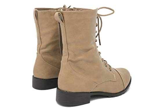 Image of Forever Link Womens Round Toe Military Lace Up Knit Ankle Cuff Low Heel Combat Boots