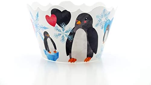 Penguin Party Supplies Cupcake Wrappers (12 Pack) - "Winter ONEderland" 1st Birthday Decorations, Snowy Arctic Winter Baby Shower Favors, Black & White Penguins Party image 5
