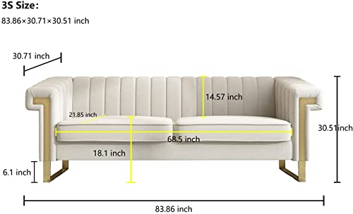 Fhdlds 84 Inch Chesterfield Sofa With Tufted Velvet Upholstered, Modern Velvet Couch With Flared Arms And Removable Cushions, Living Room Furniture,Solid Wood Frame And Gold Legs (Beige) #TOP1