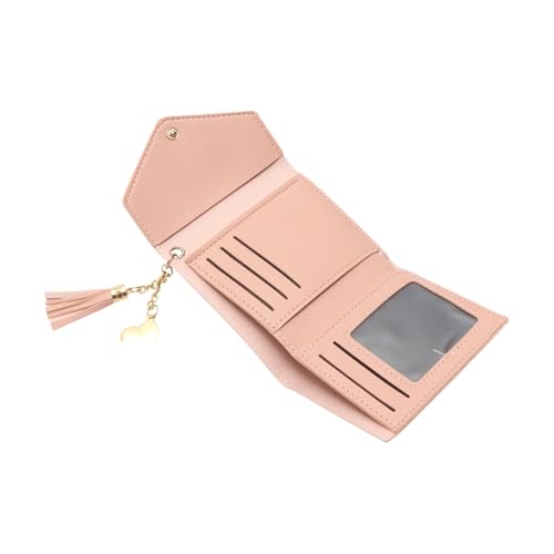 1Pcs Card Wallet 3-Fold Tassel Wallet PU Leather Pink 11.5x9cm3