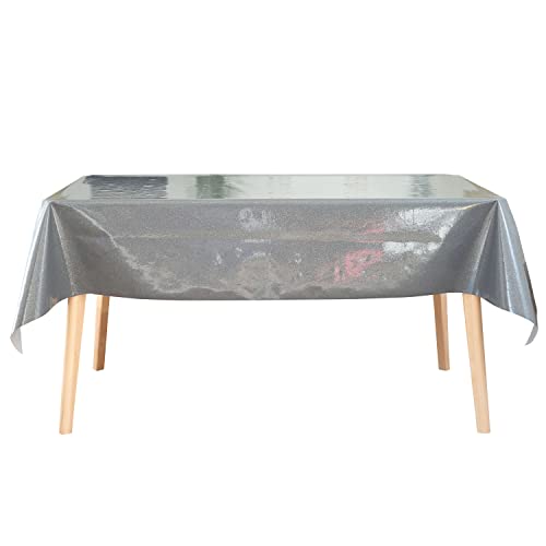 Jolee Tablecloths Nappe en vinyle PVC gris à paillettes facile à nettoyer - ronde, carrée ou rectangulaire, gris, Round 140cm (55") Cover
