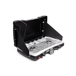 Coleman Triton+ 2-Burner Propane Camping Stove with InstaStart Ignition, Portable Camping Cooktop with 2 Adjustable Burners & Wind Guards, 22,000 BTUs of Power for Camping, Tailgating, Grilling