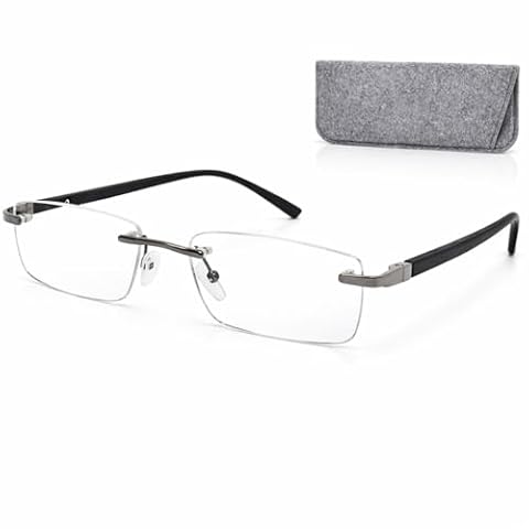 Mini Brille Okulary do czytania bez oprawek z prostokątnymi soczewkami, oprawka ze stali nierdzewnej, okulary do czytania dla kobiet i mężczyzn, Czarny, 1.50