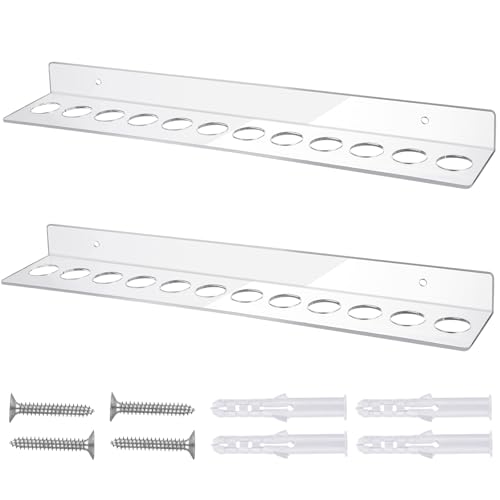 Briwooody 2 Packs 12 Slot Acrylic Wall Mounted Shear Holder Clear Scissors Holder Rack 15.75" Wide 0.12" Thick Shear Organizer with Hanging Screws for Dog Grooming Salon Hairdresser Barber storage