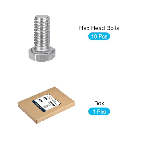 Image of METALLIXITY Hex Head Bolts (3 /8-16 x 3 /4 inch) 10Pcs, 304 Stainless Steel 18-8, Fully Threaded, External Hex Drive, Plain Finish, Hex Head Screw Bolt, Silver