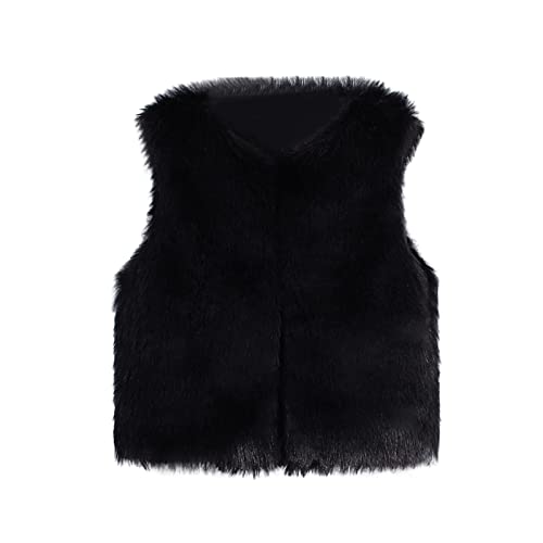 Enjocho Viviplus Toddler Baby Girls Kids Winter Fall Warm Faux Fur Waistcoat Short Vest Jacket Coat Sleeveless Outerwear Thick Coat (Black, 5-6 Years) #TOP30